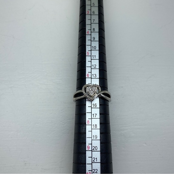 JJ Sterling Silver Heart with Diamond Illusion Setting Statement Ring - Picture 2 of 10